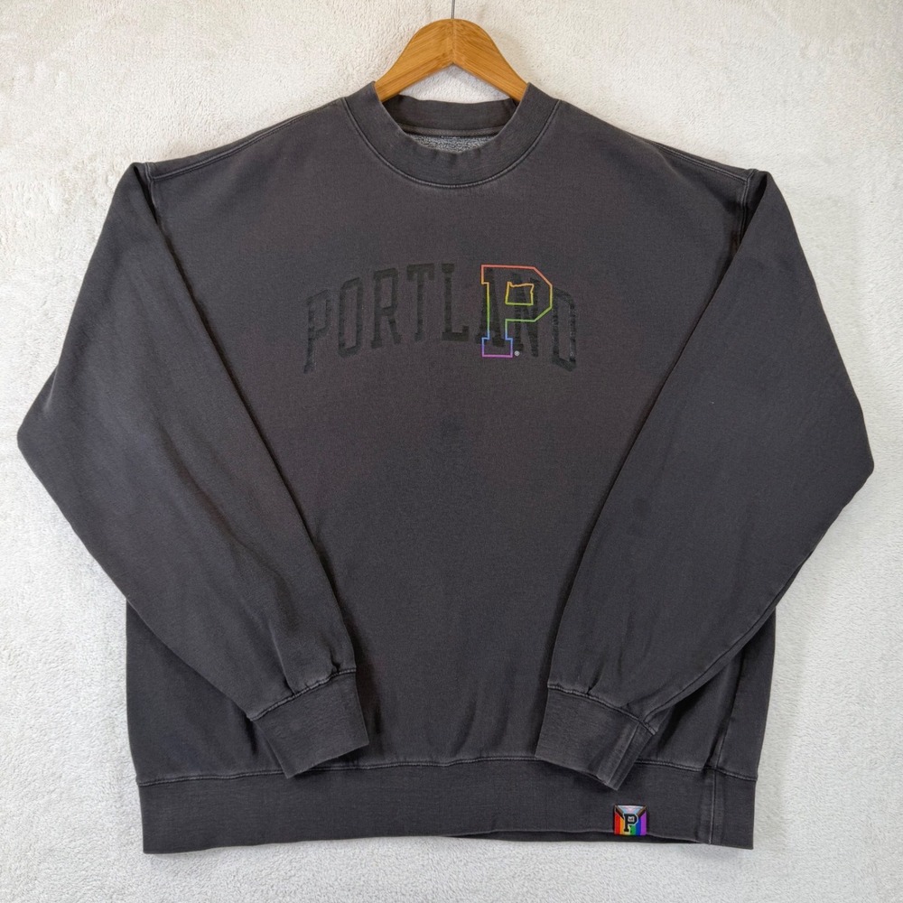 Portland Gear Mens Large Pride Rainbow Logo Crewneck Sweatshirt Charcoal Black